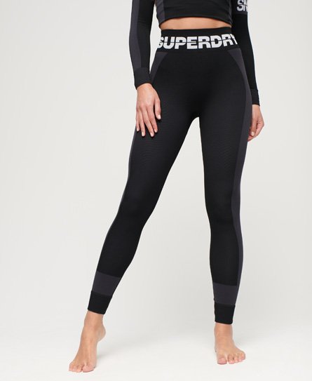 Superdry Damen Schwarz Sport Nahtlose Baselayer Leggings mit Logo-Druck, Größe: 10-12 von Superdry