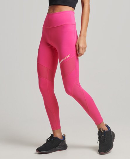 Superdry Women's Sport Training 7/8-Leggings mit Netzstoffeinsatz Rosa - Größe: 36 von Superdry