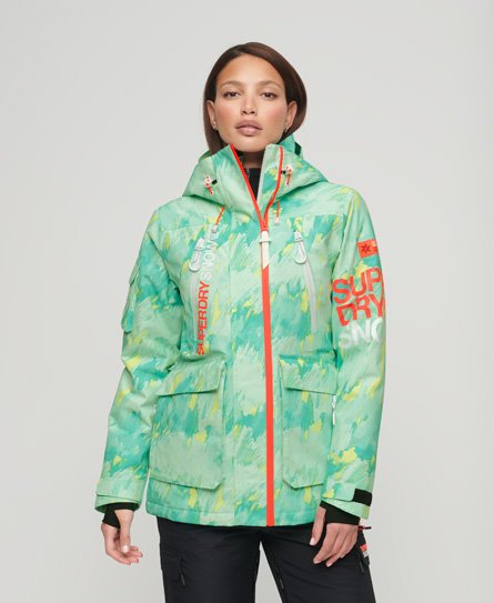 Superdry Damen Grün und Gelb Sport Ultimate Rescue Skijacke mit Logo-Druck, Größe: 36 von Superdry