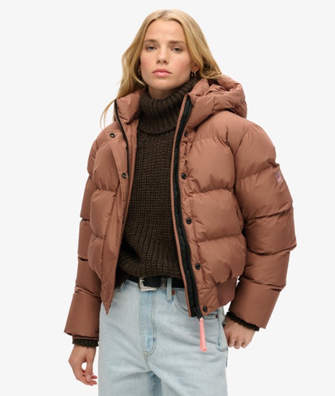 Superdry Damen Dunkelbraun Bomberjacke Gesteppt, Größe: 38 - Größe: 38 von Superdry