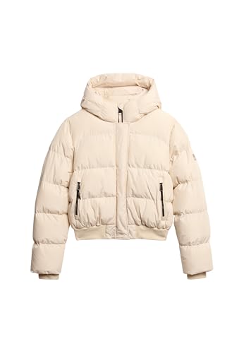 Superdry Damen Sportliche Stepp-Bomberjacke mit Kapuze Grau-Weiß 40 von Superdry