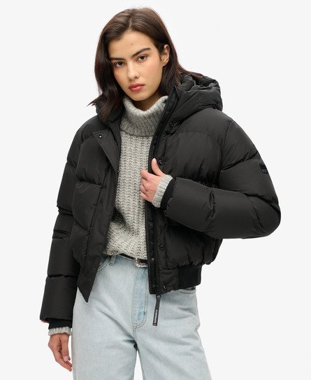 Superdry Damen Sportliche Stepp-bomberjacke mit Kapuze Schwarz - Größe: 40 von Superdry