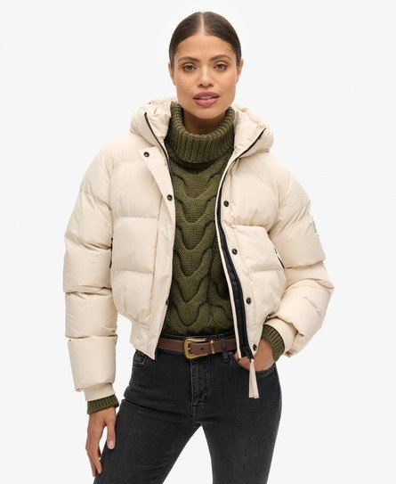 Superdry Damen Sportliche Stepp-bomberjacke mit Kapuze Grau - Größe: 40 von Superdry
