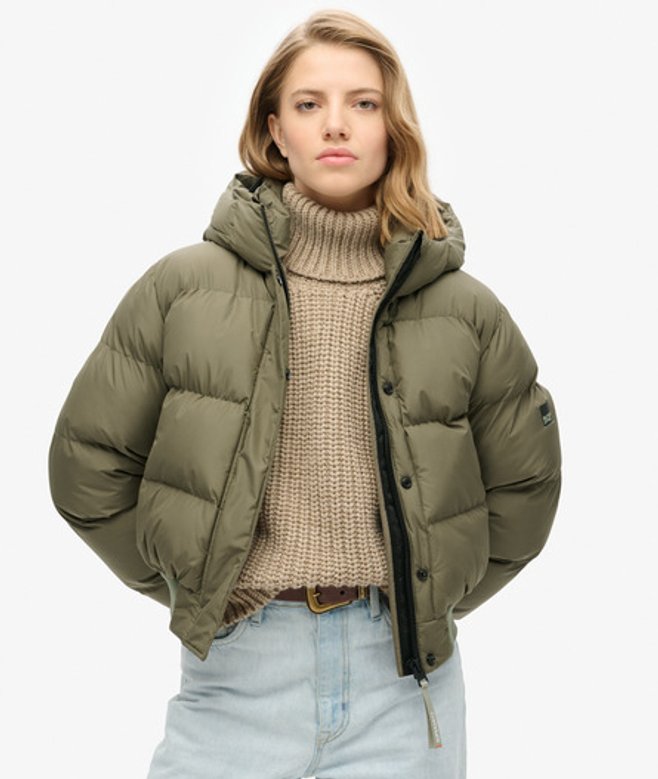 Superdry Damen Sportliche Stepp-bomberjacke mit Kapuze Grün - Größe: 40 von Superdry