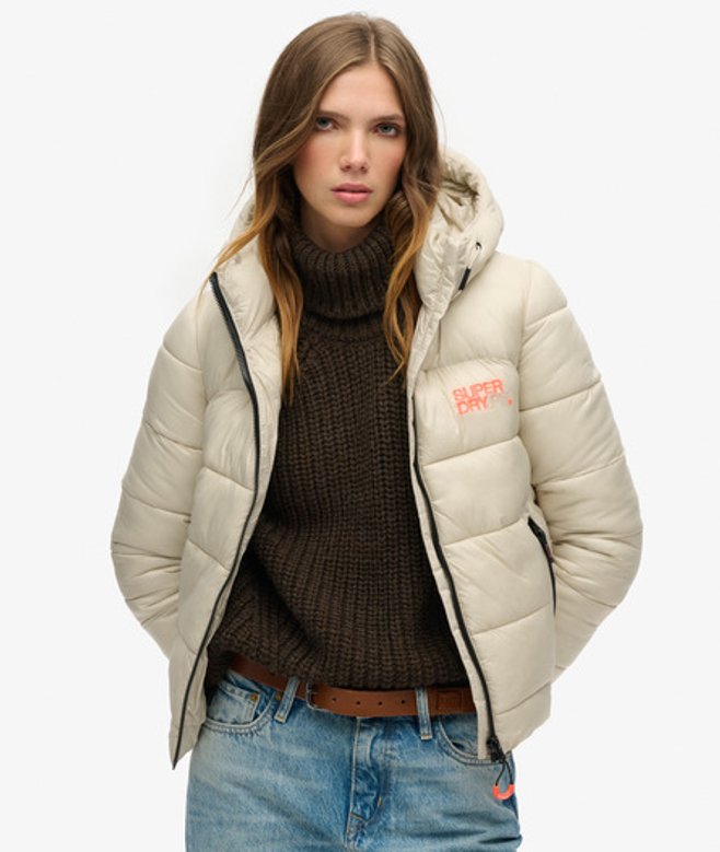Superdry Damen Sports Bomberjacke mit Steppung Beige - Größe: 40 von Superdry
