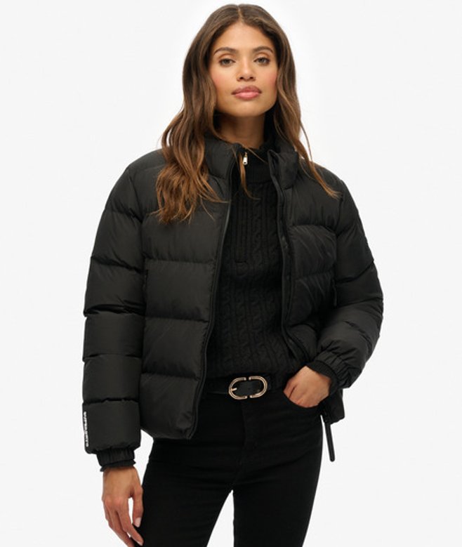 Superdry Damen Sports Steppjacke Ohne Kapuze Black - Größe: 46 von Superdry