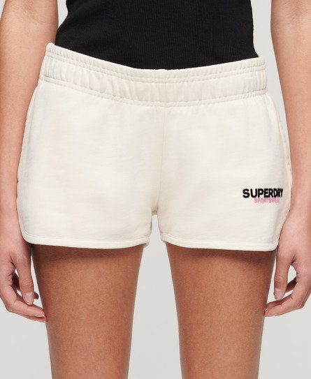 Superdry Damen Sportswear Racer Shorts mit Logo Creme - Größe: 38 von Superdry