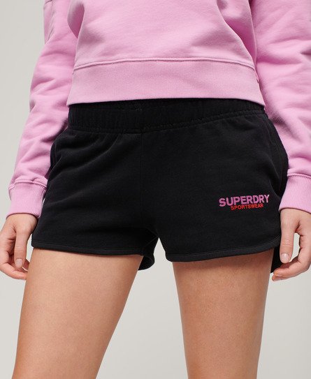 Superdry Damen Sportswear Racer Shorts mit Logo Schwarz - Größe: 40 von Superdry