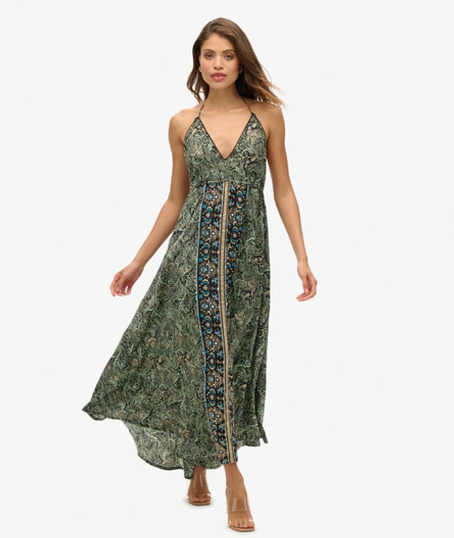 Superdry Damen Paisley-maxikleid Grün - Größe: 38-40 von Superdry