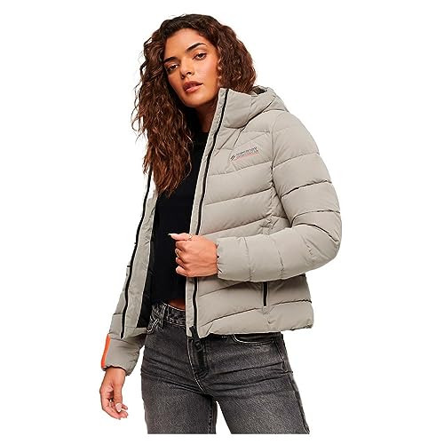 Superdry Damen Steppjacke aus Mikrofaser mit Kapuze Winter Stein Grau 42 von Superdry