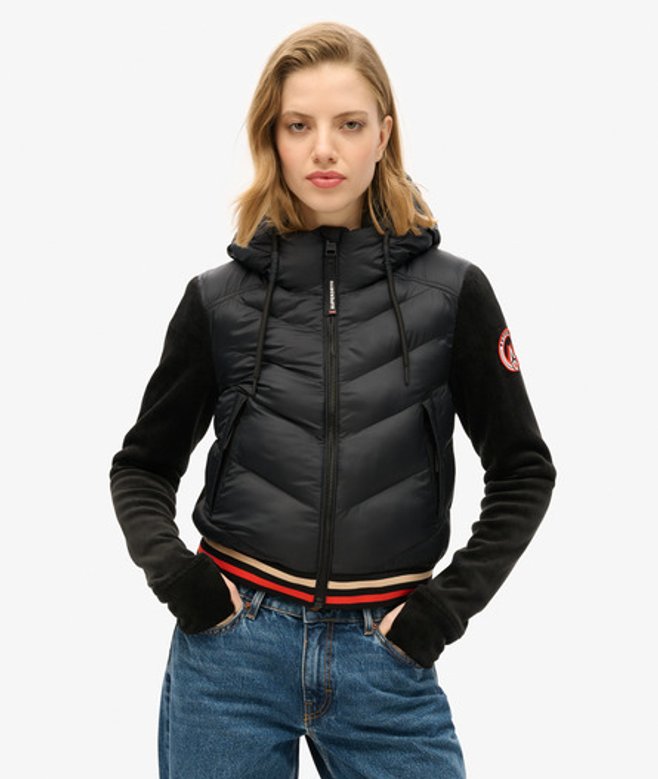 Superdry Damen Storm Fuji Hybrid Bomberjacke mit Kapuze Schwarz - Größe: 38 von Superdry