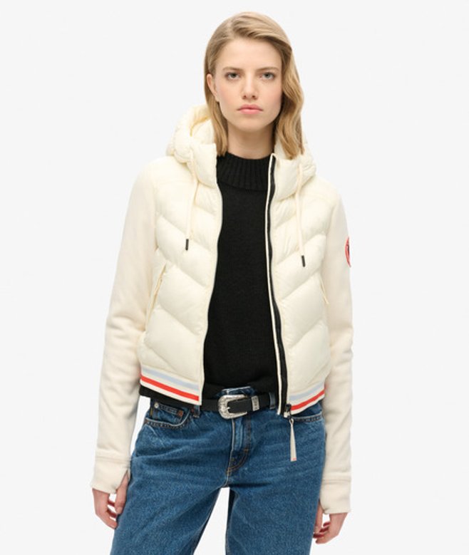 Superdry Damen Storm Fuji Hybrid Bomberjacke mit Kapuze Weiß - Größe: 36 Superdry Damen Storm Fuji Hybrid Bomberjacke mit Kapuze Weiß - Größe: 36 von Superdry