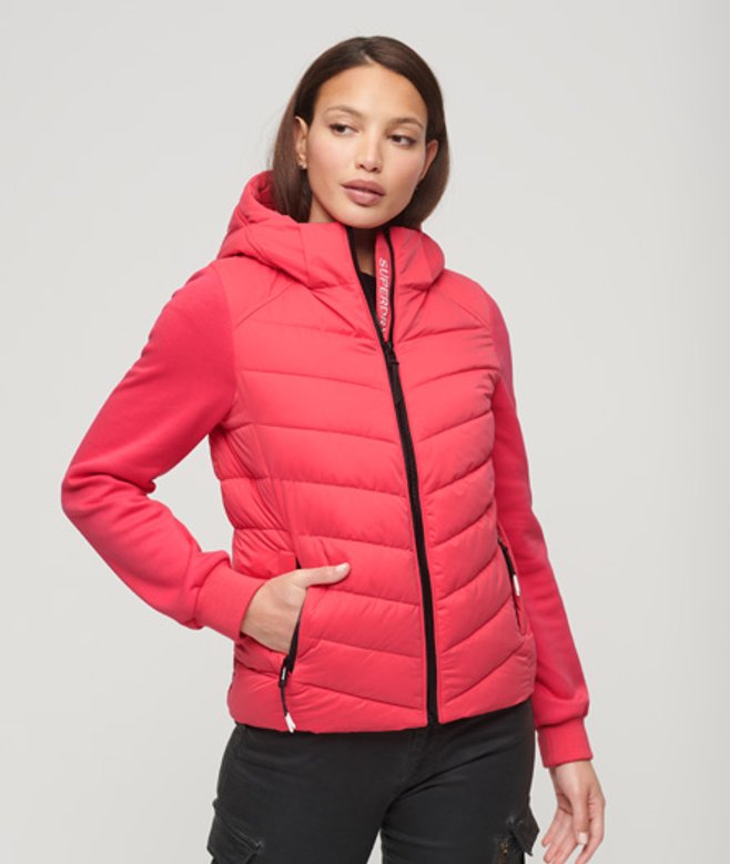 Superdry Damen Storm Hybrid Steppjacke mit Kapuze Pink - Größe: 42 von Superdry