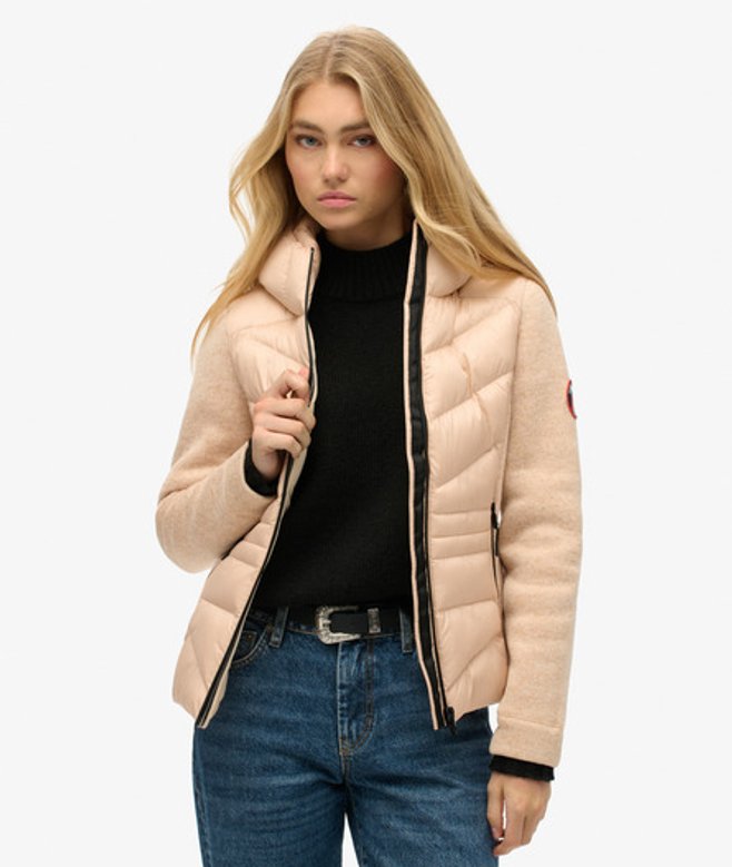 Superdry Damen Storm Hybridstrickjacke mit Kapuze Beige - Größe: 42 von Superdry