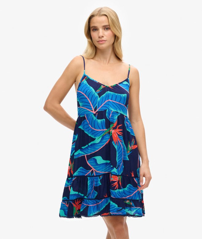 Superdry Damen Strand-minikleid mit Spaghettiträgern Marineblau/orange - Größe: 36 von Superdry