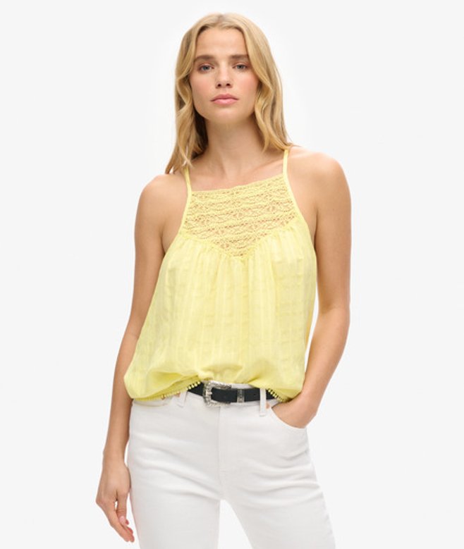 Superdry Damen Strand-trägertop mit Spitze Gelb - Größe: 36 von Superdry