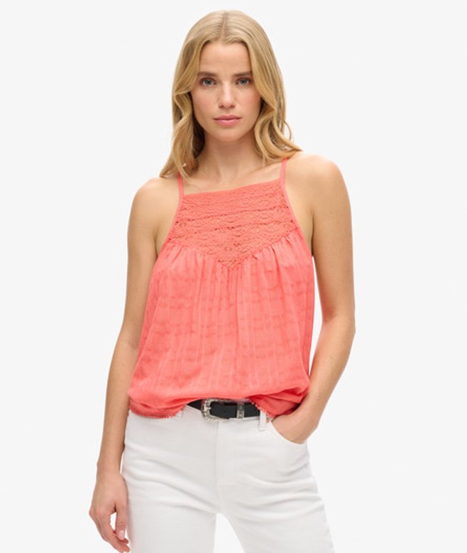 Superdry Damen Strand-trägertop mit Spitze Koralle - Größe: 40 von Superdry