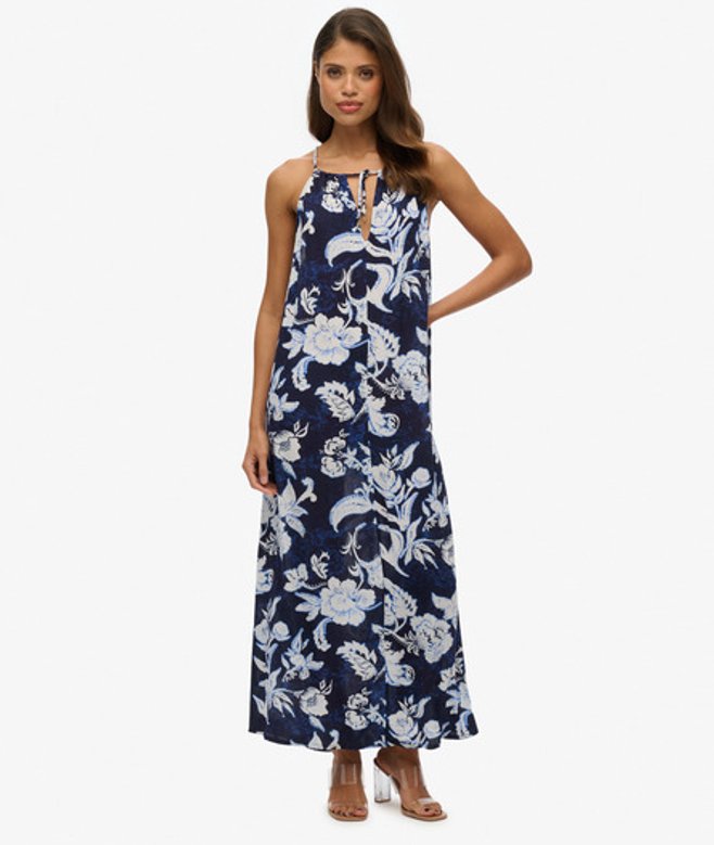 Superdry Damen Strand-maxikleid mit Trägern Blue - Größe: 44 von Superdry