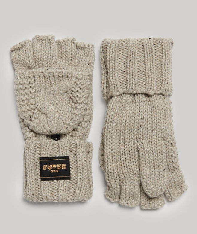 Superdry Damen Strickhandschuhe mit Zopfmuster Beige - Größe: One Größe von Superdry