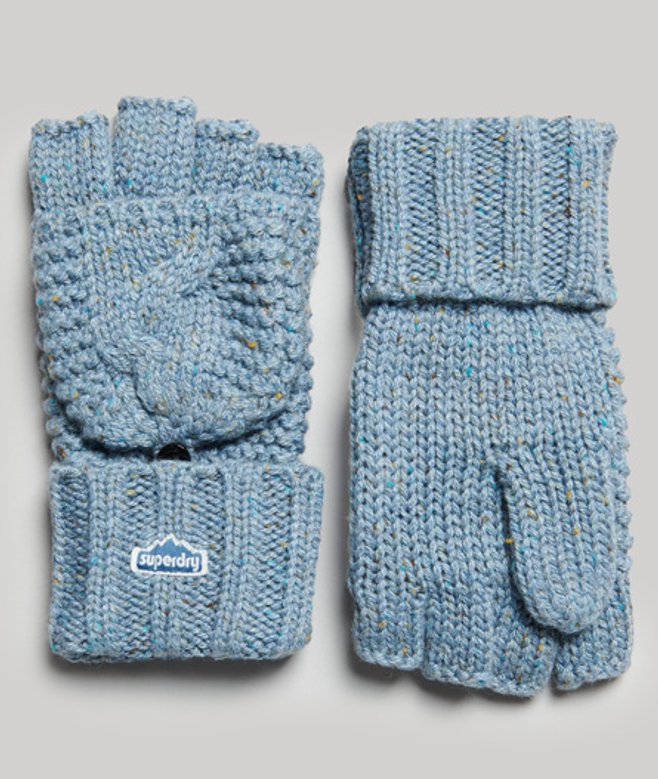 Superdry Damen Strickhandschuhe mit Zopfmuster Hellblau - Größe: One Größe von Superdry
