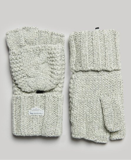 Superdry Damen Strickhandschuhe mit Zopfmuster Hellgrau - Größe: One Größe von Superdry
