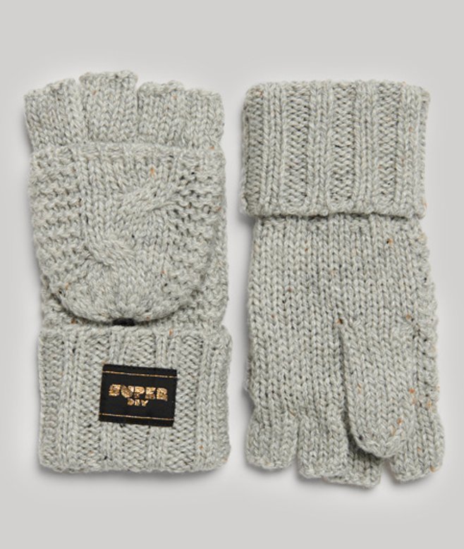 Superdry Damen Strickhandschuhe mit Zopfmuster Hellgrau - Größe: One Größe von Superdry