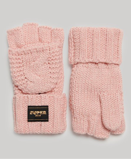 Superdry Women's Strickhandschuhe mit Zopfmuster Pink - Größe: 1Größe von Superdry