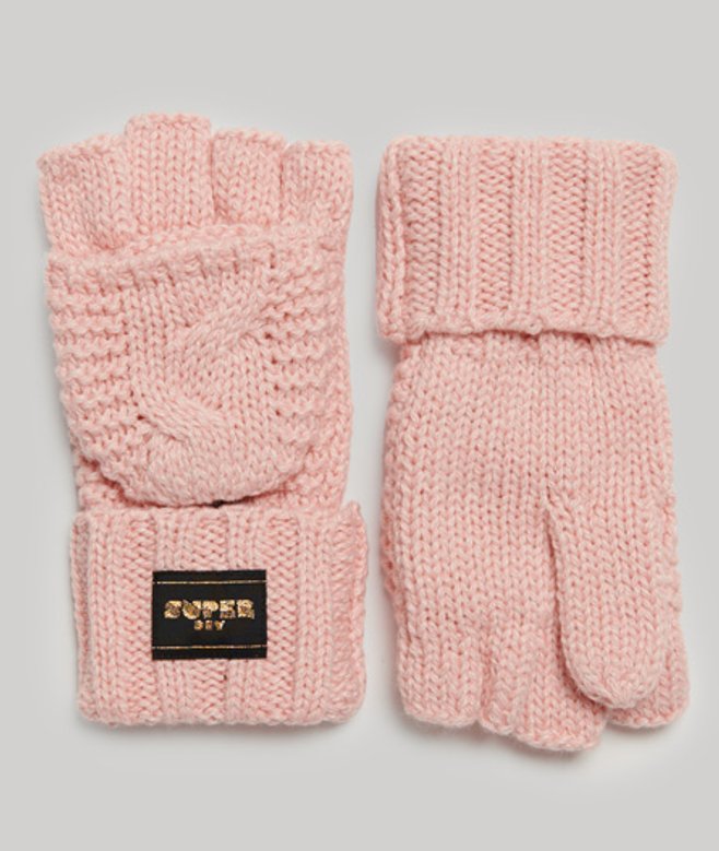 Superdry Damen Strickhandschuhe mit Zopfmuster Pink - Größe: One Größe von Superdry
