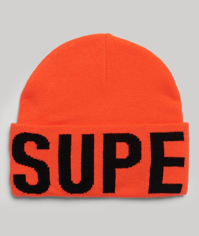 Superdry Damen Strickmütze mit Logo Orange - Größe: 1Größe von Superdry