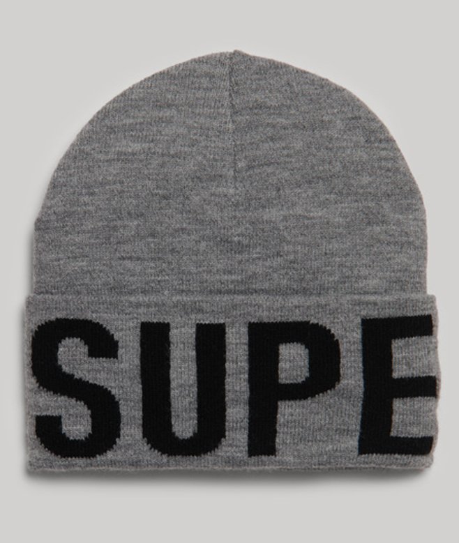 Superdry Damen Strickmütze mit Logo Silber - Größe: One Größe von Superdry