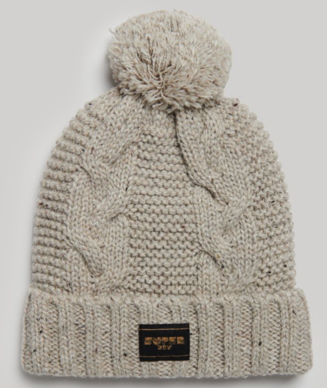 Superdry Damen Strickmütze mit Zopfmuster Beige - Größe: One Größe von Superdry