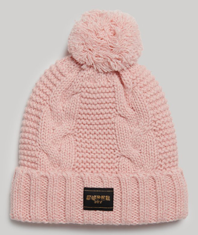 Superdry Damen Strickmütze mit Zopfmuster Pink - Größe: One Größe von Superdry