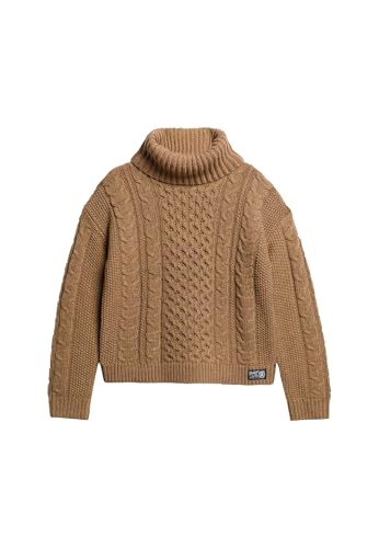 Superdry Damen Strickpullover mit Rollkragen und Zopfmuster Insel Karamell Twist 42 von Superdry