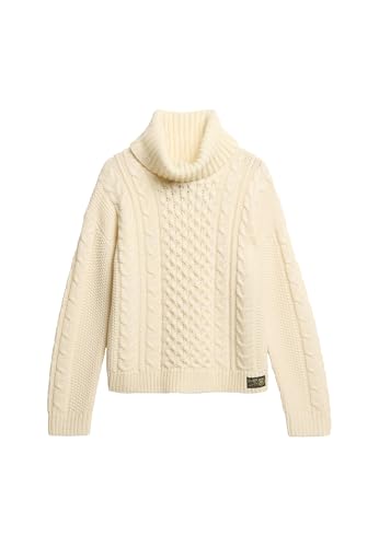 Superdry Damen Strickpullover mit Rollkragen und Zopfmuster Island Ecru 36 von Superdry
