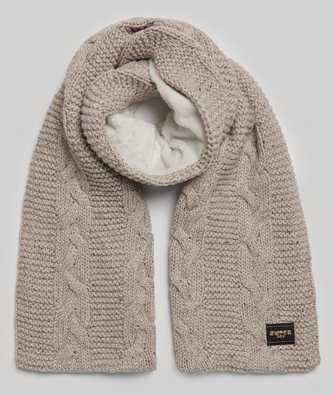 Superdry Damen Strickschal mit Zopfmuster Beige - Größe: One Größe von Superdry