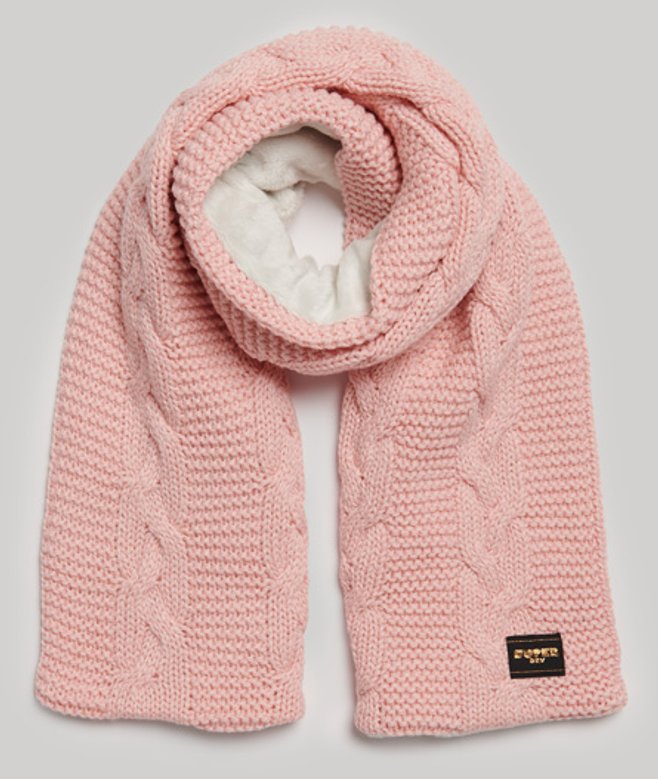Superdry Damen Strickschal mit Zopfmuster Pink - Größe: One Größe von Superdry