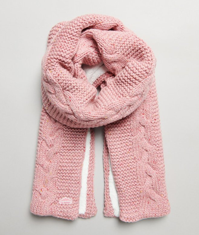 Superdry Damen Strickschal mit Zopfmuster Pink - Größe: One Größe von Superdry