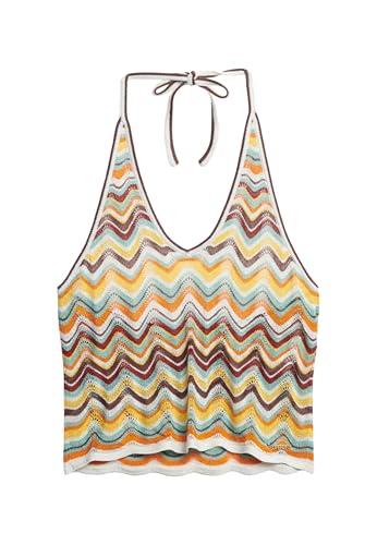 Superdry Damen Stricktop mit Nackenträger, tiefem Dekolleté und Zickzackmuster Mint Zickzack-Streifen 40 von Superdry