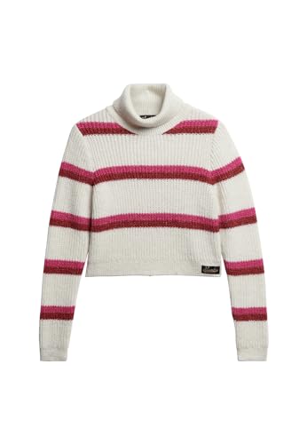 Superdry Damen Stripe Crop Rollkragen Pullover, Rosa Schafgarbe Streifen, 40 von Superdry