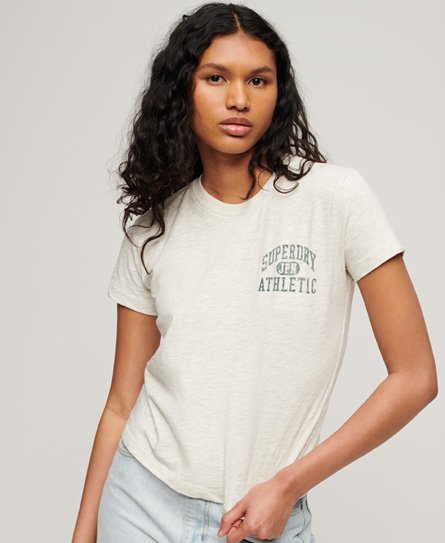 Superdry Women's Athletic Essentials Slub 90s T-Shirt Beige - Größe: 36 von Superdry