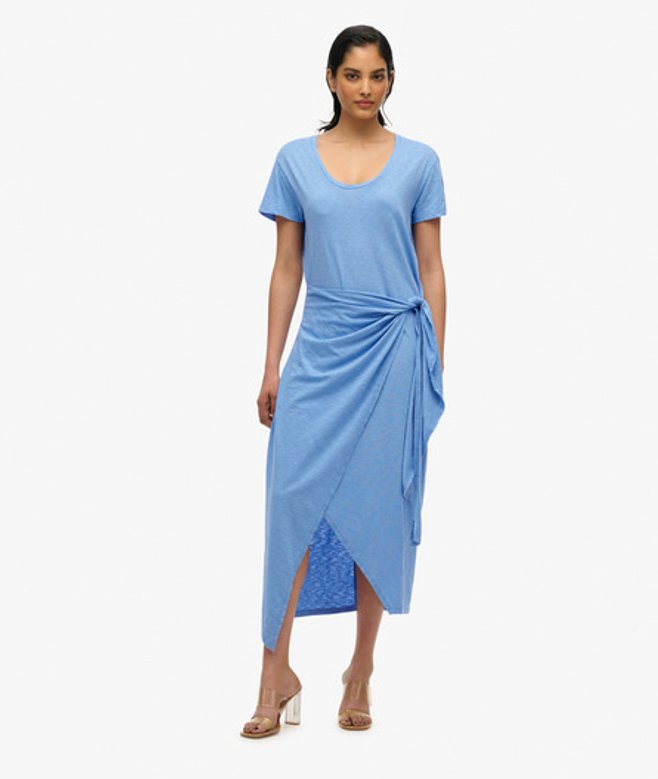 Superdry Damen Strukturiertes Midi-wickelkleid Blau - Größe: 36 von Superdry