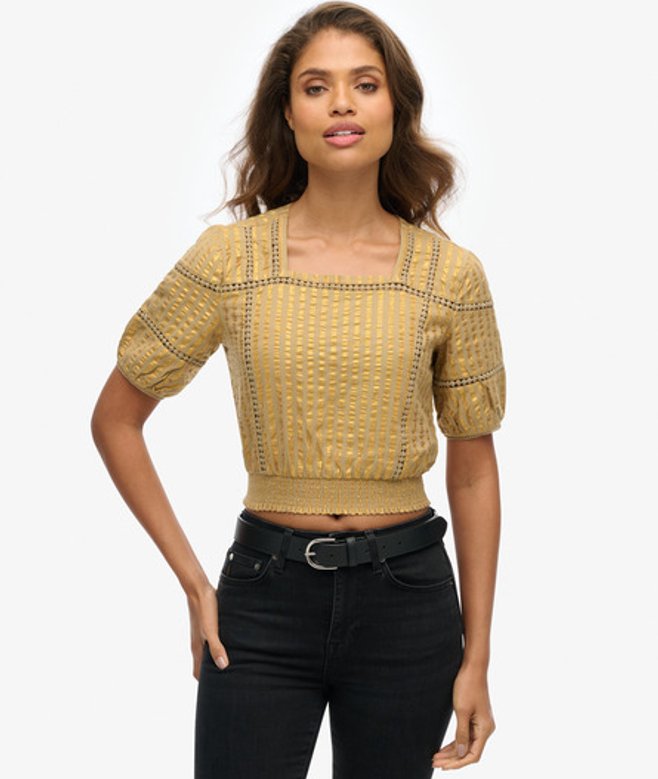 Superdry Damen Strukturiertes Oberteil Gold - Größe: 36 von Superdry
