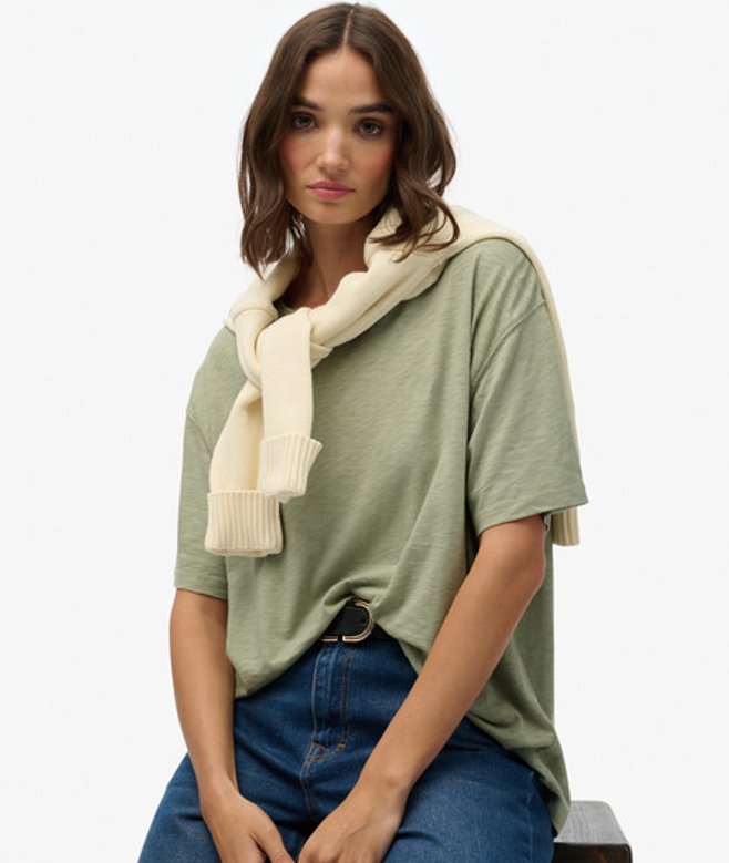 Superdry Damen Studio T-shirt mit überschnittenen Schultern Green - Größe: 36 von Superdry