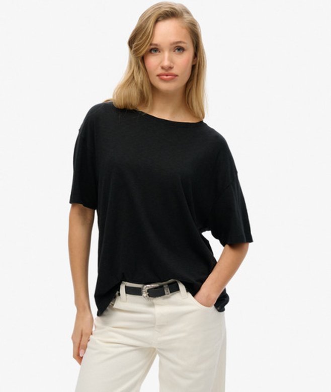 Superdry Women's Studio T-shirt mit überschnittenen Schultern Schwarz - Größe: 42 von Superdry
