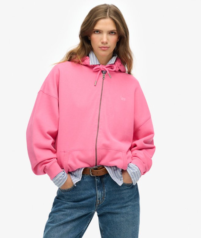 Superdry Damen Studios Kapuzenjacke mit Reißverschluss Pink - Größe: 38 von Superdry