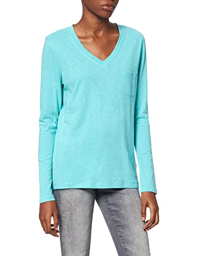 Superdry Damen Studios LS Pocket V Neck TOP T-Shirt, Aruba Aqua, M von Superdry