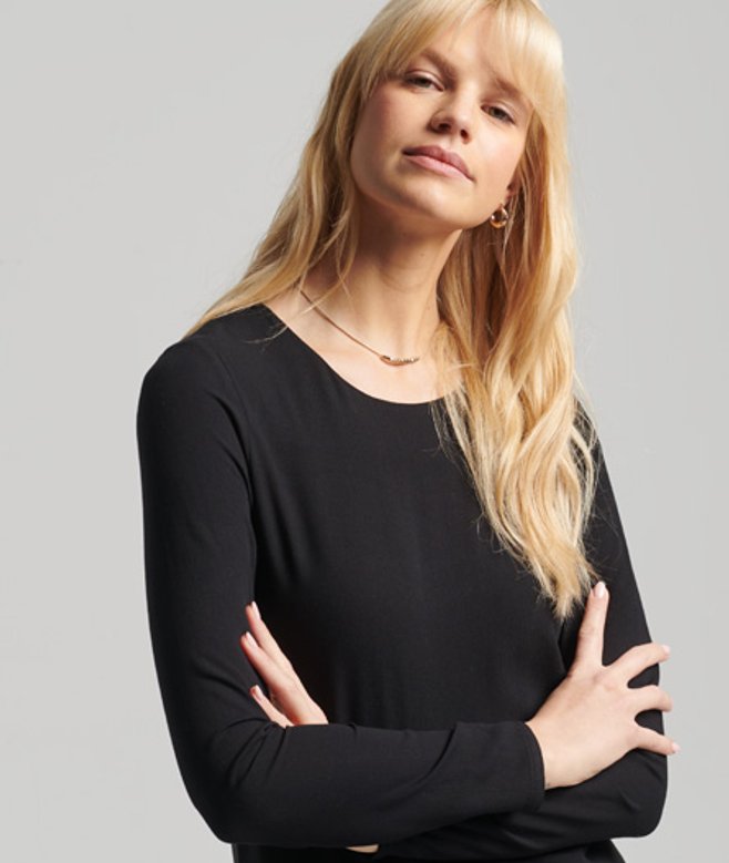 Superdry Damen Studios Langärmeliges Midi-etuikleid Schwarz - Größe: 8 von Superdry