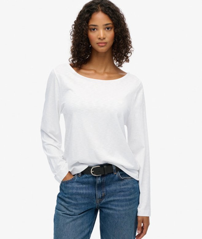 Superdry Damen Studios Langarmshirt mit Slub-textur White - Größe: 42 von Superdry