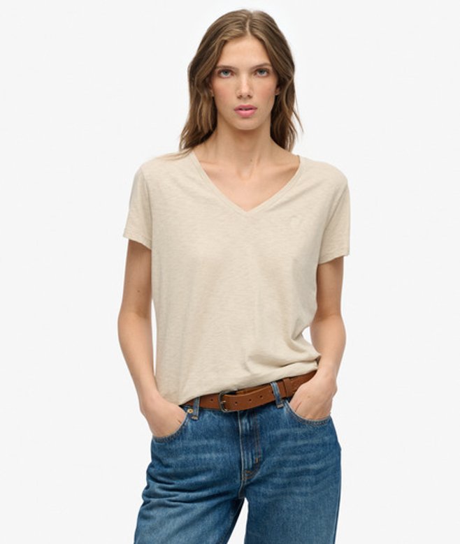 Superdry Damen Studios Slub T-shirt mit Stickerei Beige - Größe: 42 von Superdry