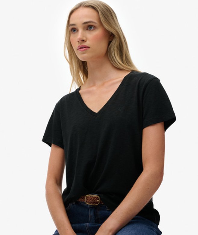 Superdry Damen Studios Slub T-shirt mit Stickerei Black - Größe: 36 von Superdry